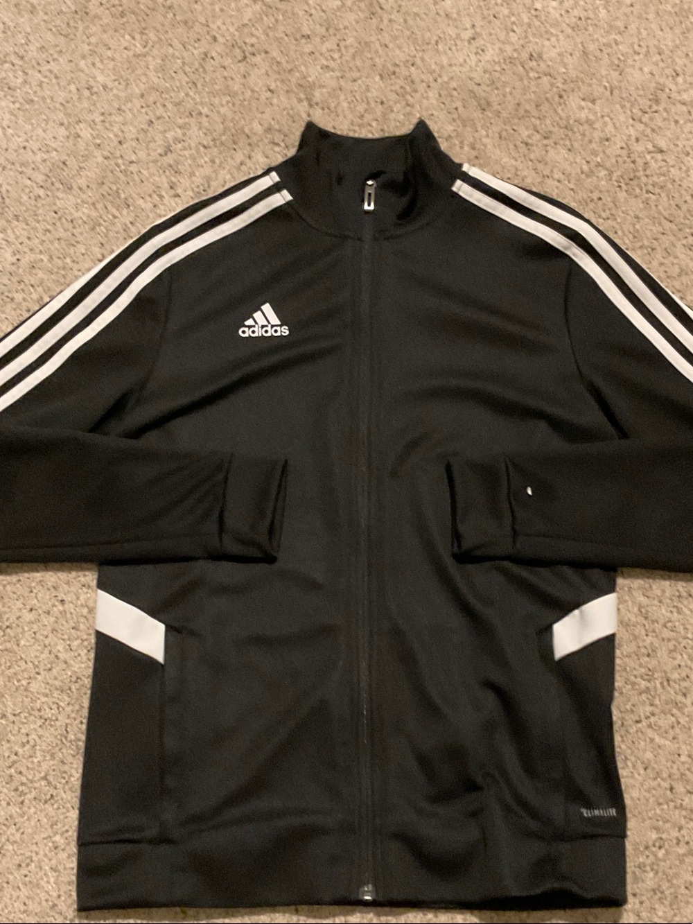 adidas Black Track Jacket with White Stripe Accents